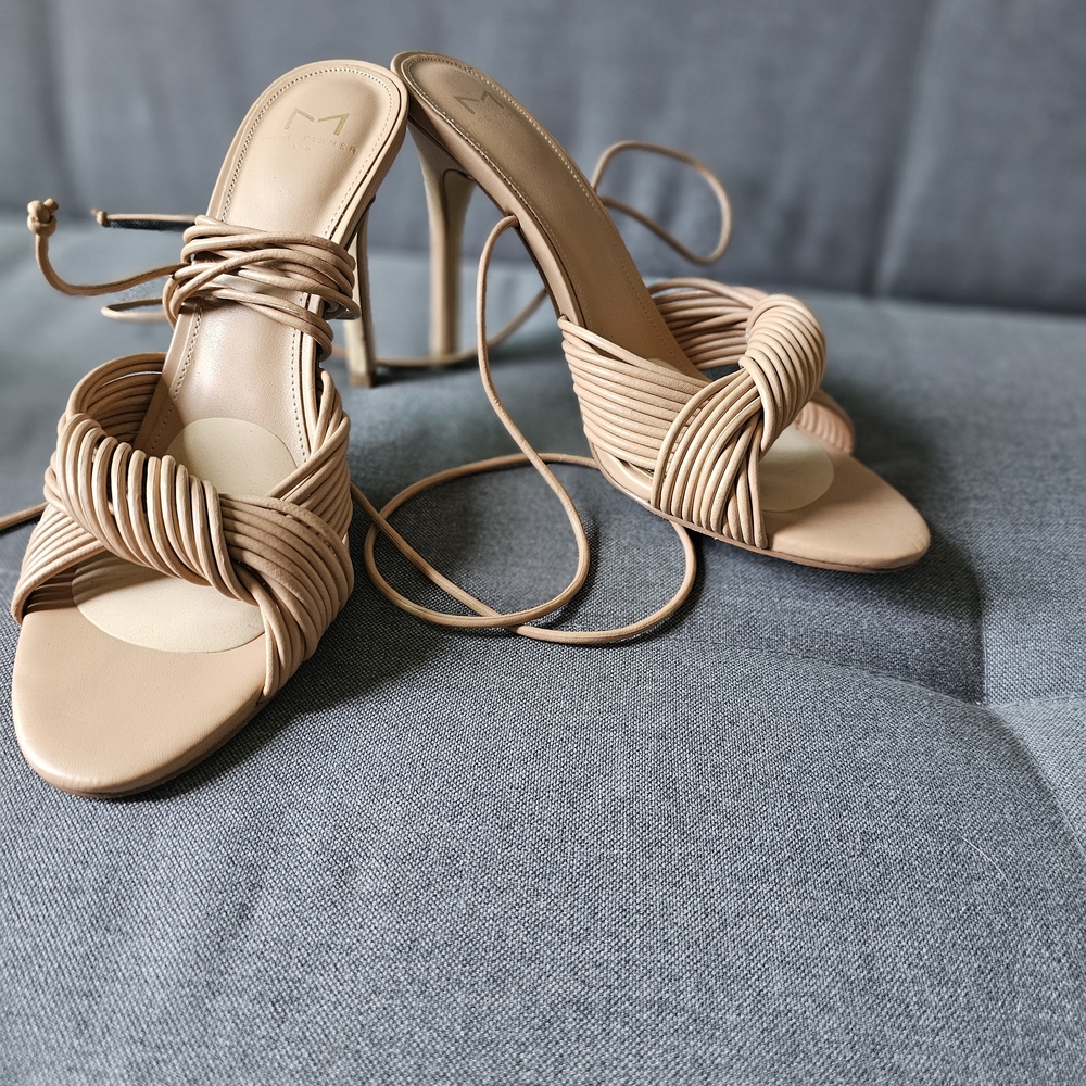 Marc Fisher Tan Heels with Pleated Front and Ankle Straps